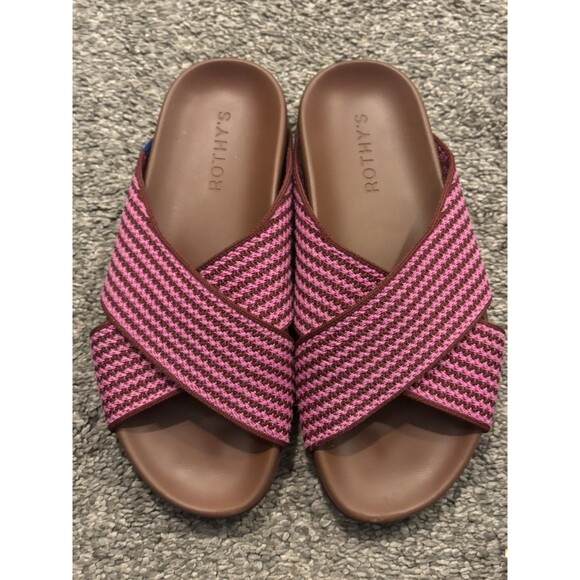 Rothy's The Weekend Slide Sandals Sangria Stripe Size 5.5 - Picture 2 of 7